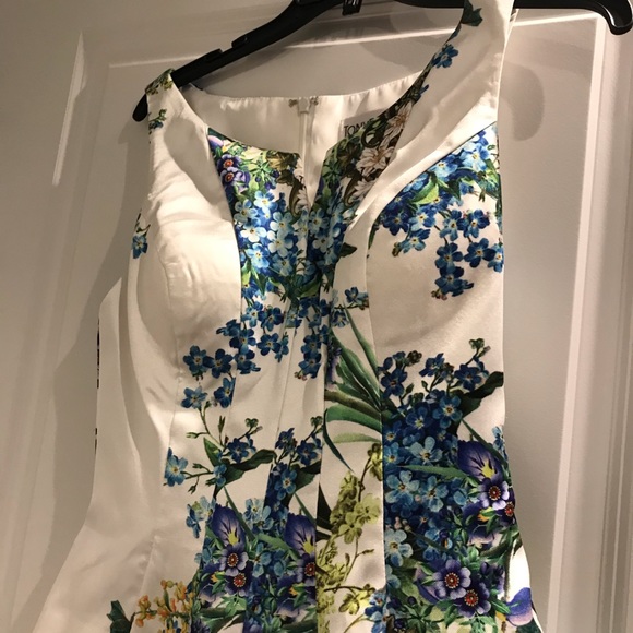 Blue floral short cocktail dress scuba neoprene - Picture 4 of 6